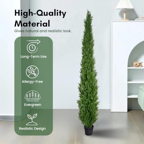 8 Feet Pre-Potted Evergreen Outdoor Artificial Cedar Tree for Front Porch Decor, Outdoor Entryway Decor Fake Tree, Tall Faux Tree with UV Resistant Coating (2 Pack) - style: 2 Pack