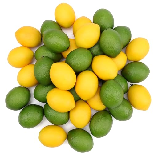 Gresorth 24 pcs Artificial Lemons and Limes for Decoration Fake Fruit Realistic for Home Party Bathroom Birthday Classroom - MINI Size (2.2 inch) - color: Green + Yellow