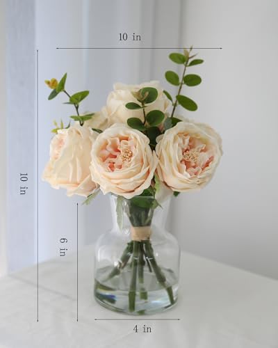 CHASMILE Lifelike Artificial Champagne Roses in Vase - Eternal Table Centerpiece for Dining Room & Kitchen Decor - Faux Flower Arrangement with Realistic Petals - color: Champagne Simulated Rose With Vase