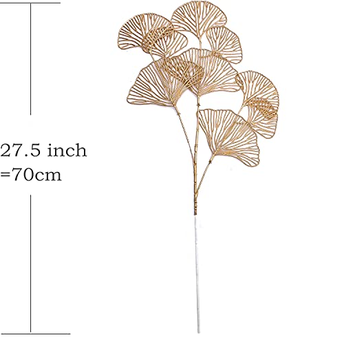 Artificial Golden Plants Fake Gold Ginkgo Leaves - Tall 27Inch 2 Pack, Faux Apricot Leaf Christmas Decor Plant Simulation Bushes for Indoor Outdoor Xmas Party Wedding Table Centerpiece DIY Decoration - color: (Tall ) Gold Ginkgo Leaves - 2 Pcs