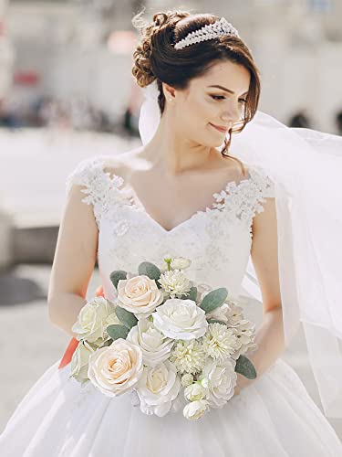 FACINOC Roses Artificial Flowers White Fake Flower Bulk for DIY Wedding Bouquet Bridal Baby Shower Decorations Party Table Centerpiece Silk Floral Arrangements Home Decor Indoor Cream Ivory Box - color: White, Ivory, Cream