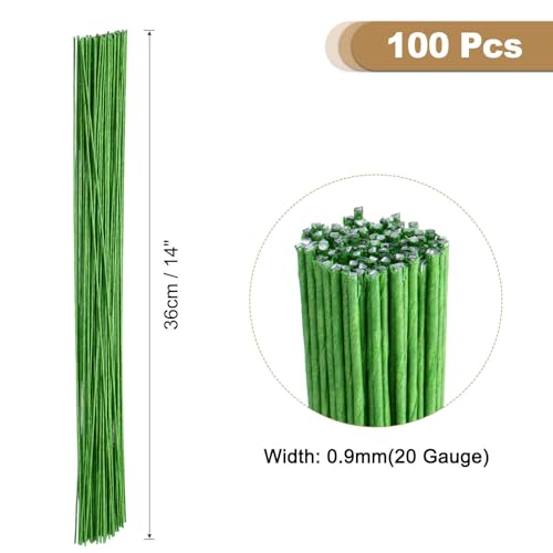 MECCANIXITY 100pcs Green Floral Wire Stems Bendable 0.9mm 20 Gauge Florist Wire for Artificial Flower Making Crafts Wreaths Supplies - color: Green, size: 0.9mm