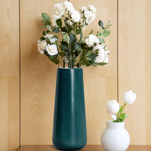 D'vine Dev 11 Inch Ceramic Flower Vase Matte Finishing, Minimalist Design for Home Décor, Bedroom, Living Room, Centerpieces, Office, Emerald Green, VS-XH-F-2 - color: Emerald Green, size: 11 Inch