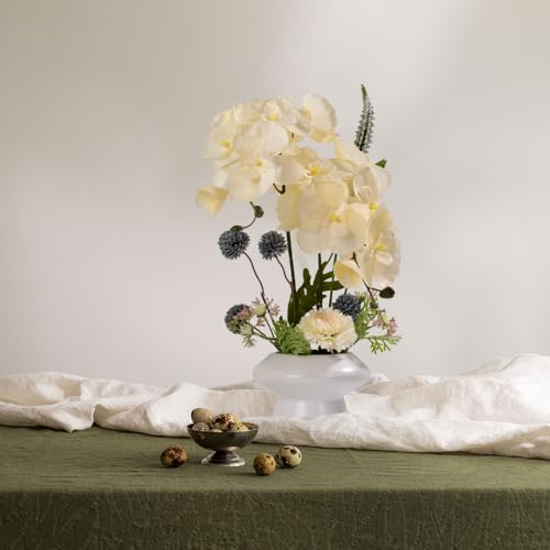 LESING Fake Orchids Flowers Arrangement in Pot,Faux Silk Orchid Artificial Flower Plant with Ceramic Vase for Table Home Decor (White Vase,White) - color: White Vase,white