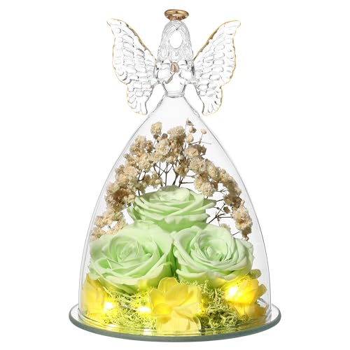 Mothers Day Rose Gifts for Women Preserved Flowers in Glass Angel Forever Flowers Gifts Eternal Roses Gifts for Grandma, Green - color: Green