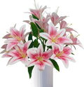 6 Pcs Light Pink Lilies Artificial Flowers,Faux Lily Flowers,23 Inch Long Stem Tiger Lily Branch with 3 Full Blooms and 4 Leaves, Latex Real Touch Lilium Flower for Wedding Bouquet - color: Light Pink
