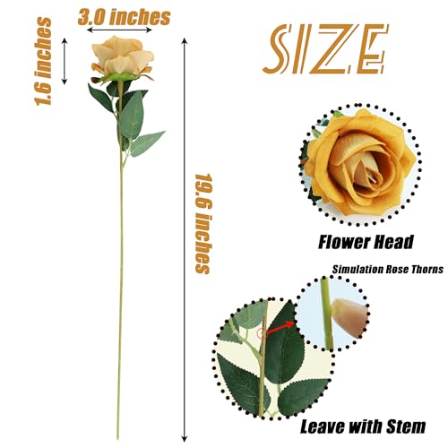 SITUMEIZI 15PCS Artificial Roses Silk Flowers Fake Roses Realistic Bouquet Long Stem with Gift Box for Mother's Gift Day Home Party Wedding Decorations(Gold) - color: Gold
