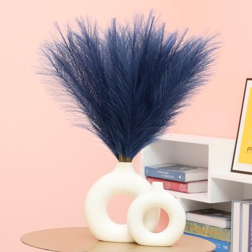 Ureymx Faux Pampas Grass Decor 17.7 Inch 6pcs, Artificial Pompas Grass Bulk Artificial Dried Flower Small Vase Filler for Boho Home Wedding Decoration (Blue) - color: Blue, size: 17 Inch 6 Pcs