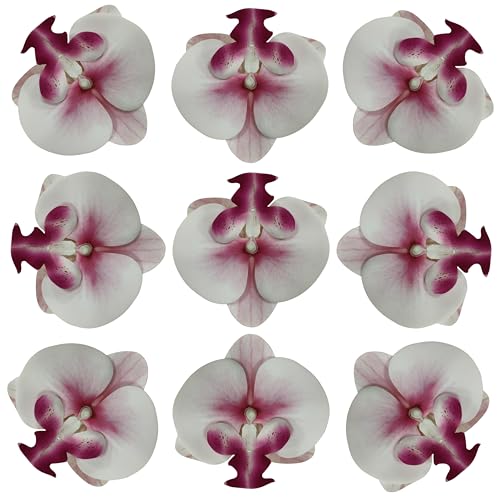 Fake White and Pink Core Orchids Artificial Flowers Heads, 3.5''Fake Orchid Heads for Wedding Floral Bouquet Decor DIY Craft Making Bridal Shower Photography Props (80, White+Pink core) - color: White+pink Core