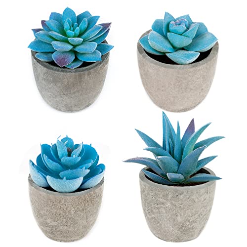 4 Pack Blue Fake Succulent Plants in Pots, Mini Potted Artificial Succulents for Home Office Shelf Decor, Small Faux Succulents for Bathroom Bedroom Kitchen Desk Decorations - color: 4pcs Blue