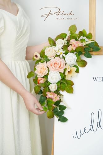Wedding Decor (Pack of 2) Welcome Sign Flower Backdrop Garland for Ceremony Reception Wall Easel Home Decoration Entryway Faux Outdoor Board Head Table Decor (Flesh Pink & White) - color: Flesh Pink & White