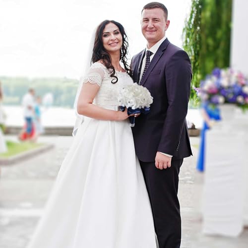 MOJUN Wedding Bouquets Crystal PE Roses Bridal Bridesmaid Wedding Hand Holding Bouquet Artificial Fake Flowers Toss Bouquet, Navy - color: Navy
