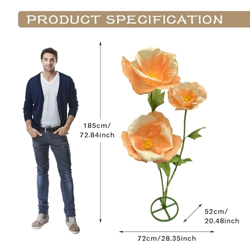 3PCS Giant Fake Artificial Flowers Indoor Decoracion Set - 80 Inchs Adjustable Waterproof 3D Paper Faux Large Flowers Outdoor Decor, Big Flower for Home Wedding Party Garden Hotel Office Backdrop - color: Champagne Gold
