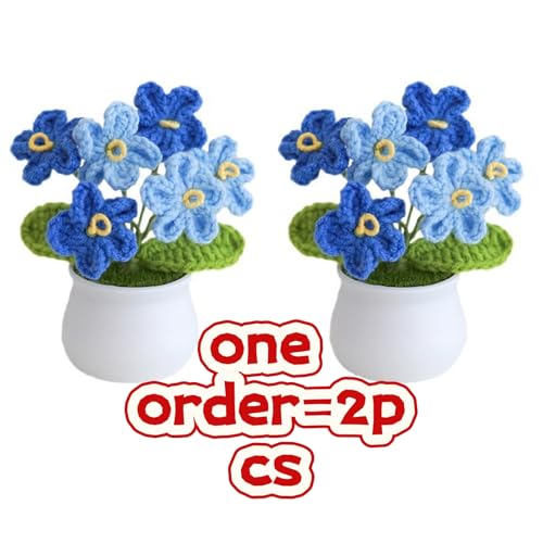 Handmade Forget Me Not Potted - Crochet Myosotis Flowers, Valentines Day Artificial Flower Gift for Women, Cute Crochet Flower Decor for Home Office Desk (DFM-GBLUE) - color: Dfm-gblue
