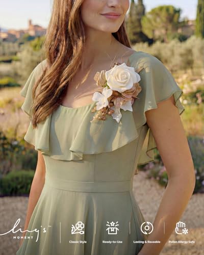 Ling's moment 2pcs Prom Wrist/Shoulder Corsage Artificial Flower, Girl/Mother Homecoming/Wedding Corsage Wristlet Décor, etc. Brown Beige - color: Brn-brown & Beige
