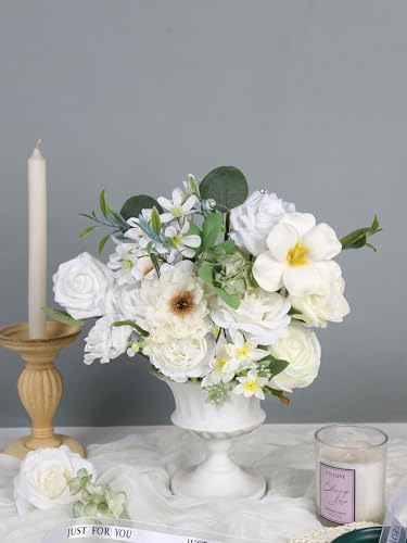 White Artificial Flowers Box Set Wedding Silk Fake Flowers for DIY Bouquets Table Centerpieces Garland Wreaths Baby Shower Party - color: Vibrant Ivory White