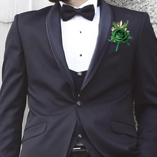 Boutonniere for Men Artificial Flowers 1 Piece Wedding Prom Homecoming Corsage Anniversary Party Decoration (1, Green) - color: Green