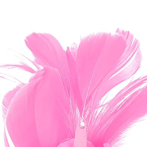 Song Qing Women's Fascinator Feather Flower Pin Brooch Corsage Bridal Hairband Derby Hat Cocktail Party Wedding - color: A6 Pink