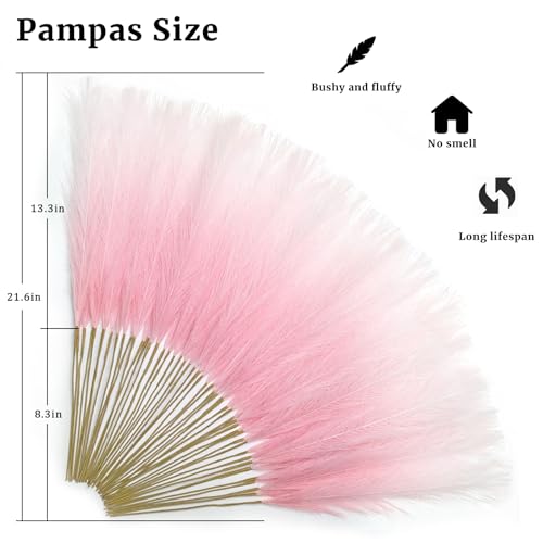 TORONTOKYO Pink Pampas Grass Decor, 50Pcs 21.6 inch, Artificial Short Faux Pompas Grass Small Fluffy Arrangement for Wedding Boho Home Pink Xmas Decor Vase Filler - color: Pink, size: 21.6inch-50Pcs