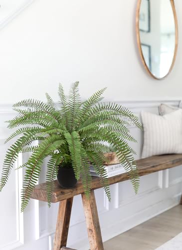 Hollyone Large Artificial Fern Potted Plant for Outdoors Indoors Lifelike Faux Boston Fern Artificial Plants in Black Pot for Garden Patio Home Farmhouse Windowsill Office Decoration - color: Green