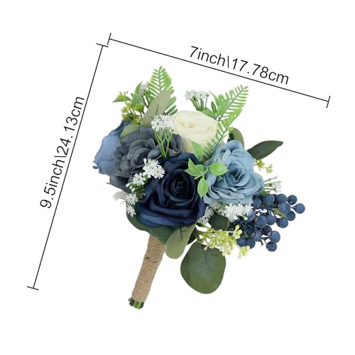 Bridesmaid Bouquets for Wedding - 7 Inch Artificial Flowers Bouquets for Ceremony Anniversary Centerpieces Decorations - Navy Blue and White - color: Navy Blue & White, size: Set of 1 Bridesmaid Bouquets