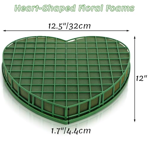 Goaste 4 Pack Heart-Shaped Floral Foams, Large Green Florist Foam with Suction Cup Tray, Wet Flower Mud Blocks, Green Florist Sponge Bricks for Wedding Car Decoration, DIY Flower Arrangement