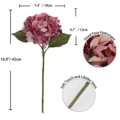 DILATATA 4 Pcs Dried Touch Hydrangeas Artificial Flowers 17" Tall Large Silk Hydrangea Stems Fake Hydrangea Arrangements for Home Office Table Centerpieces-Purple Hydrangea - color: Bashful Pink, size: 4PCS