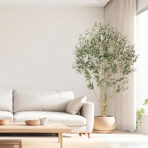 Realead Faux Olive Tree 7ft - Large Artificial Olive Tree Indoor with Realistic Leaves and Olives - Full and Grand Design Fake Olive Tree with Sturdy Base for Indoor Home Office Decor - size: 7FT