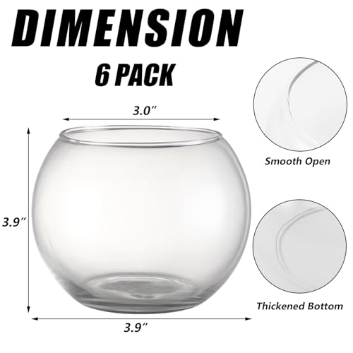 Round Glass Vases Set of 6, Clear Flower Vases for Centerpieces, Glass Bowl Vase, Small Round Vase for Living Room, Bedroom, Kitchen, Dining Table, Office, Wedding, 4 Inches - color: Clear, size: 4”