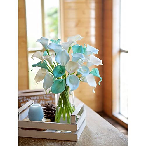 FiveSeasonStuff Real Touch Calla Lily Artificial Flowers Wedding Bridal Bouquet | Floral Arrangements | 15 Calla Lilies (Marine Blue) - color: Marine Blue