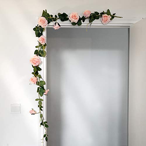 FiveSeasonStuff Dreamy Pink Artificial Silk Roses Flower Garland, Bendable Hanging Vines (2pcs, 11ft) - color: Dreamy Pink