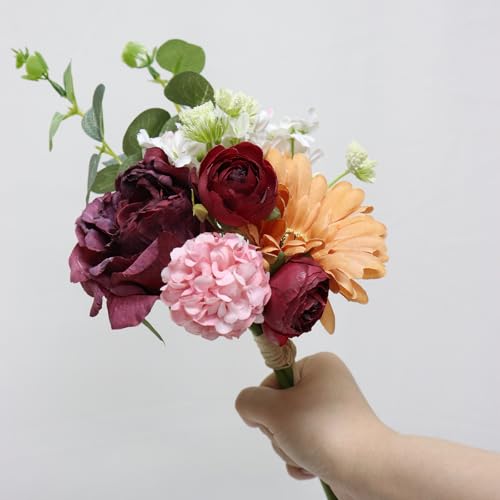 Zerzsy Artificial Flowers Bouquets, Mixed Purple Artificial Peonies, 4PCS Fake Flowers Bride Holding Flower Faux Floral for Wedding Bridal Bouquet Home Table Centerpiece Floral Decoration - color: Purple-4, size: 1 Bouquet