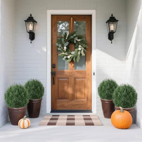 Artificial Cedar Topiary Ball Trees with Ground Spike, 24.6 inches Tall UV-Resistant Fake Outdoor Plants Evergreen Shrubs, Realistic Faux Pine Bushes for Front Porch Home Patio Garden, Set of 4