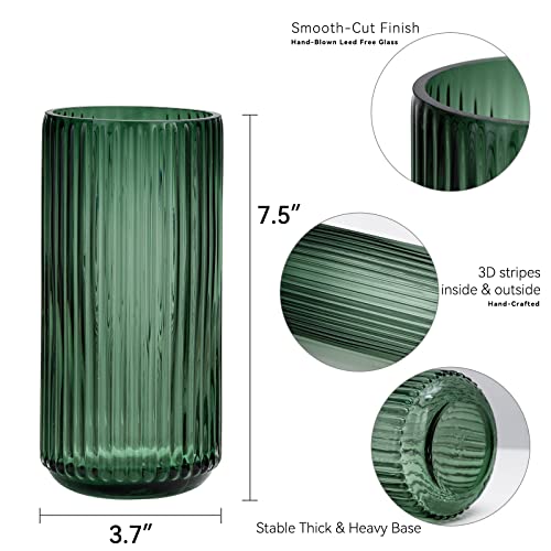 TIMEFOTO Flower Vase 7.5 inch Green Thickened Glass Vase for Bookshelf,Dinner Table,Indoor Office Desktop,Meeting Room,Bathroom,Countertop,Home Christmas Day Decoration - color: Glass Green, size: 7.5 inch