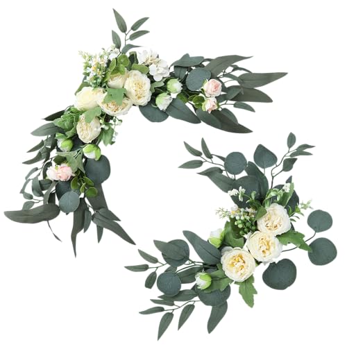 H&W 2pcs Small Size Artificial Wedding Arch Flowers for Wedding Sign, Floral Swag Dusty Decor for Reception Ceremony Backdrop Sweetheart Table (Champagne Colored Peony) - color: Champagne Colored Peony