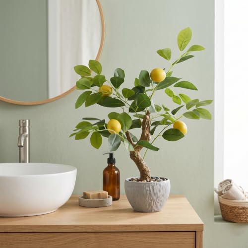 TOARTi Artificial Fake Lemon Tree Potted Plant with Pot, 17.7" Tall Small Artificial Citrus Tree Plant Desk Decor, Realistic Decorative Potted Faux Plants Indoor Shelf Decor for for Home Office Desk - color: Lemon Tree 17.7''