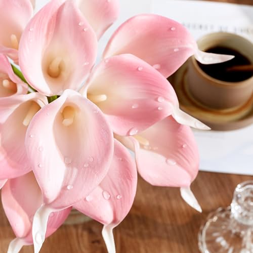 Artificial Calla Lily 12Pcs Pink Real Touch Faux Flowers for Wedding Bouquet, Bride Bridal Shower, Spring Home Kitchen Table Decor, Fake Lilies for Centerpieces, Party Decorations - color: Pink