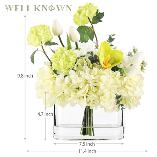 WELL KNOWN Artificial Flowers in Vase, Fake Hydrangea Tulips Flowers Bouquet in Vase, Spring & Summer Decor as Dining Table Centerpiece for Home Housewarming Wedding Party & Mom's Gift (Green) - color: Green Max