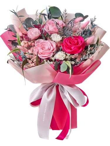 Polylove Flowers for Delivery Prime Forever Flowers Bouquet Preserved Roses Bouquet Flower Gift for Women Wife Mother Day Graduation Birthday (Hot Pink, Medium) - color: Hot Pink, size: Medium