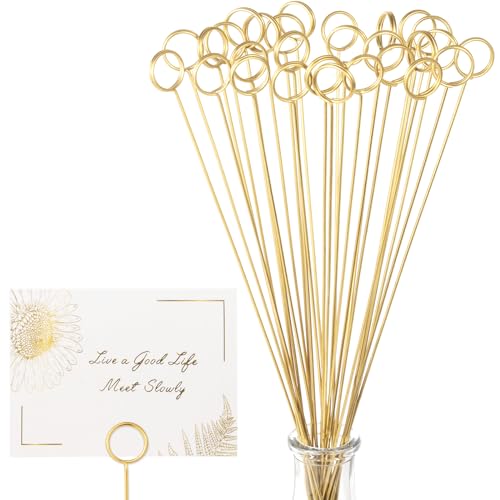 30Pcs Floral Card Holder Picks-Wire Place Card Holder for Wedding-Metal Photo Picture Clip Holder-Table Name Number Holder,Memo Note Holder for Flower Arrangement,Wedding,Baby Shower,Party,Decorations (Gold, Round) - color: Gold, size: Round