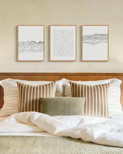 PHOPAGO Gray Abstract Framed Wall Art Mid Century Minimalist Wooden Pastel Boho Wall Decor Modern Neutral Farmhouse Rustic Art Decor - 11x14in Natural Framed - color: Gray Abstract, size: 14L" x 11W" x 3 Pcs Natural