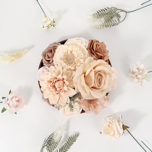 Artificial Flowers Combo Box Fake Rose for DIY Floral Arrangements Wedding Bouquets Centerpieces Baby Shower Party Home Decorations Nude Color - color: Nude