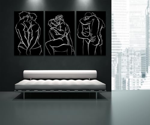 Gay Art Wall Decor 3 Panels Abstract Wall Art Black and White Line Art Men Gay Body Posters Prints on Canvas Decor Bedroom Bathroom Home Decoration Framed Ready to Hang - 24"W x 36"H x 3pcs - color: Art02, size: 24x36x3pcs