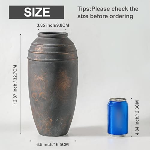 Large Ceramic Rustic Vase - 12.87 inch Tall Decorative Farmhouse Vase for Home Decor, Living Room, Shelf Decor, Enterway, Office, Table Decoration - color: 101-4-12.87in