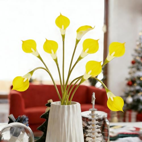 Yellow Calla Lily Artificial Flowers 22PCS 25" Real Touch Long Stem Faux Calla Lillies for DIY Wedding Bouquet Party Home Decor (Yellow) - color: Yellow