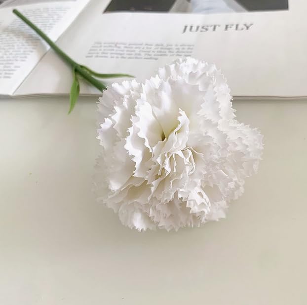 10 Stem Artificial Flowers Carnations Bouquets,11inch Real Touch Flowers with Stems,Silk Petals Fake Flowers Forever Plants for Wedding Flower Bouquet Centerpieces Bridal Shower Birthday (White) - color: White