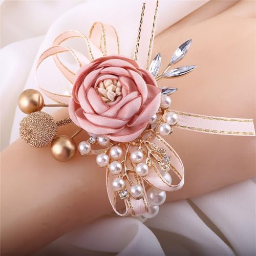 Blush Pink Wrist Corsages Set of 12 for Bridal Bride Bridesmaid Artificial Hand Flower Formal Party Wrist Corsage Wristlet Band Wedding Prom Homecoming Blush Pink - color: Blush Pink Corsages (12pcs)