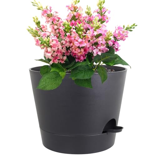 Meowell 12 inch Large Self Watering Pots for Indoor Outdoor Plants, Flower Plant Pots with Mesh Drainage Holes for Garden House Plants, Plastic Planters with Reservoir for Home Decor, Black - color: Black, size: 12inch A