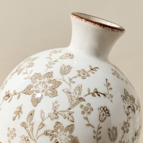 5.98" Ceramic Flower Decorative Antique Vase, Vintage Rustic Chinoiserie Floral Vase for Home Decor, Living Room, Bookshelf, Office, Entryway, Garden, Chinoiserie Decor, Tuscan Decor - color: Brown- 5.98"