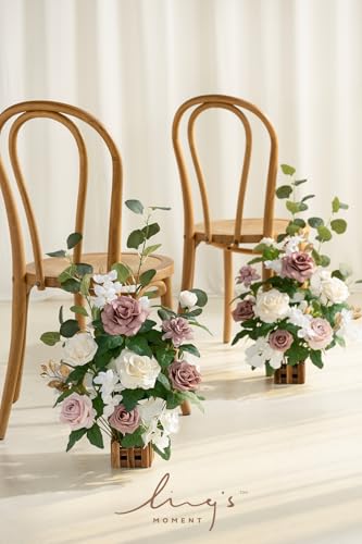 Ling's moment 17.5" Tall Standing Artificial Flowers Arrangements 4 pcs Wedding Aisle Runner Chair Decorations Dusty Rose Cream for Centerpieces Ceremony Reception Rose Floral Party Outdoor - color: Pk-dusty Rose & Cream